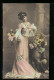Foto-AK NPG Nr.600 /6: Junge Frau Im Bodenlangen Kleid Mit Blumenstrauss  - Photographie