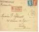 181 Type Pasteur 1,50 F. Bleu Plus Semeuse Sans Fond 25 C. Bistre LR TàD RAU Aubergenville 17-3-1930 - 1921-1960: Modern Period