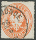 LÜBECK 9A O, 1863, 1 S. Rötlichorange, Durchstochen 11 3/4, K1 TRAVEMÜNDE, Oben Teilweise Schwerenschnitt Sonst Pracht,  - Luebeck