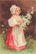 Carte Gaufrée - Fantaisie - Clapsaddle  - Jeune Fille Tenant Des Fleurs - Autres & Non Classés