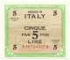 5 LIRE OCCUPAZIONE AMERICANA IN ITALIA BILINGUE FLC A-A 1943 A SUP+ - Occupazione Alleata Seconda Guerra Mondiale