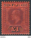 1912 Fiji Edoardo VII £1 Purple And Black-red MNH SG N. 124 - Andere & Zonder Classificatie