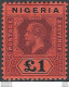 1914-29 Nigeria Giorgio V £ 1 Purple And Black/red MNH SG N. 12 - Otros & Sin Clasificación