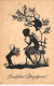 Silhouettes - N°90957 - Herzlichen Pfingstgruus - Jeune Fille Assise Sur Un Banc, Avec Des Anges Lui Offrant Des Fleurs - Silueta