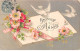 Nouvel An - N°91250 - Heureuse Année - Colombes Avec Des Lettres, Et Des Fleurs - Carte Gaufrée - Nouvel An