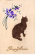 Animaux - N°91219 - Chat - Bonne Année - Violette Et Chat Noir - Chat En Feutrine - Gatos