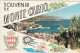 MO 15- SOUVENIR DE MONTE CARLO - VUE GENERALE - BLASON - BAIGNEUSE - CARTE FANTAISIE COULEURS - 2 SCANS  - Panoramic Views