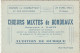 NE 8-(33) CARTE INVITATION - CHOEURS MIXTES DE BORDEAUX 29 AVRIL 1934 - AUDITION DE MUSIQUE - 2 SCANS - Cartes De Visite