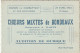 NE 8-(33) CARTE INVITATION - CHOEURS MIXTES DE BORDEAUX 29 AVRIL 1934 - AUDITION DE MUSIQUE - 2 SCANS - Visitekaartjes