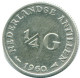 1/4 GULDEN 1960 NIEDERLÄNDISCHE ANTILLEN SILBER Koloniale Münze #NL11038.4.D.A - Niederländische Antillen