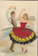 NE 24 - ESPAGNE - CARTE FANTAISIE BRODEE - COUPLE DANSEURS DE FLAMENCO - AJOUT DE  BRILLANTS - 2 SCANS  - Dans