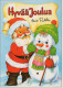 SANTA CLAUS Happy New Year Christmas SNOWMAN Vintage Postcard CPSM #PAU396.A - Santa Claus
