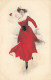 Illustrateur - MM Vienne N°702 - Jeune Femme Portant Un Manteau Rouge, Et Une Hermine Pâtinant - Vienne