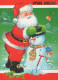 PAPÁ NOEL Feliz Año Navidad MUÑECO DE NIEVE Vintage Tarjeta Postal CPSM #PAU398.ES - Santa Claus