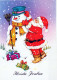 SANTA CLAUS Happy New Year Christmas SNOWMAN Vintage Postcard CPSM #PAU397.GB - Santa Claus