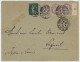 PAIX SEMEUSE AVEYRON ENV 1934 LE GUA AGENCE POSTALE LETTRE RECOMMANDEE => BELGIQUEBANDE DE 3 + MILLESIME 8 DU 2C BLANC + - 1877-1920: Semi Modern Period