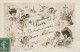 PE 20 -" MEILLEURS VOEUX POUR ...HELENE " - CARTE  FANTAISIE AVEC PORTRAITS DE FEMMES , FLEURS ET HIRONDELLES  - 2 SCANS - Birthday