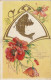 OP Nw36- " NOUS BOIRONS A VOTRE SANTE " - POISSON SERVEUR DORE - DECOR FLORAL COQUELICOTS STYLE ART NOUVEAU - 1 April (aprilvis)