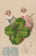 OP Nw37- COUPLE D' ENFANTS PORTANT UN TREFLE A QUATRE FEUILLES  - ILLUSTRATEUR - CARTE GAUFREE - Scènes & Paysages