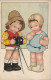 OP Nw37- ENFANT PHOTOGRAPHE AVEC APPAREIL SUR PIED ET FILLETTE AVEC BOUQUET  - ILLUSTRATEUR B. MALLET - Mallet, B.