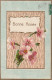 OP Nw38- " BONNE ANNEE " - CARTE FANTAISIE GAUFREE - FLEURS SUR FOND IMITATION BOIS - Nouvel An