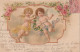 QU 8-  COUPLE DE CHERUBINS , ANGES AVEC DECOR FLORAL , ROSES - 2 SCANS - Anges