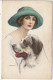 QU 9- PORTRAIT DE FEMME  AU CHAPEAU AVEC CHIEN - ILLUSTRATEUR BIANCHI - 2 SCANS - Sonstige & Ohne Zuordnung