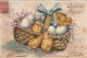 QU 9- JOYEUSES PAQUES - CARTE FANTAISIE GAUFREE - PANIER D' OEUFS ET POUSSINS - 2 SCANS - Pascua