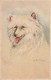 RE 18 - CARTE ILLUSTRATION TETE DE CHIEN  : SAMOYEDE - ILLUSTRATEUR  - 2 SCANS - Dogs