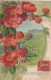 RE 21- CARTE FANTAISIE GAUFREE  ANNIVERSAIRE - PAYSAGE CHAMPETRE ET BRANCHEAGE FLEURI - 2 SCANS - Bloemen