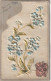 RE 21-" BONNE ANNEE 1906  "- CARTE FANTAISIE GAUFREE -  FLEURS SUR SATIN : MYOSOTIS - 2 SCANS - Blumen