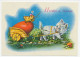 Postal Stationery Rumania 1990 Cat - Chicken - Mushroom - Pasqua