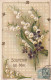 SO 26 - " SOUVENIR DE MAI  " - CARTE GAUFREE FANTAISIE - BOUQUET DE MUGUET ET VIOLETTES - TREFLES DORES- 2 SCANS  - Sonstige & Ohne Zuordnung