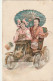 S0 28- CARTE FANTAISIE GAUFREE - COUPLE EN TENUE TRADITIONNELLE JAPONAISE AVEC OMBRELLE ET LANTERNES SUR AUTOMOBILE  - Sonstige & Ohne Zuordnung