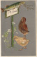 SO 28- " JOYEUSES PAQUES " -CARTE FANTAISIE GAUFREE AVEC AJOUT DE CHROMOS - POUSSINS ET POISSON D' AVRIL - 2 SCANS - Pascua