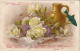 SO 28- CARTE FANTAISIE - BRASSEE DE ROSES ET PICHET, AJOUT DE CHROMO POISSON - 2 SCANS - April Fool's Day