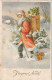 RE Nw1- " JOYEUX NOEL " - PERE NOEL AVEC HOTTE DE JOUETS ET ECUREUIL - PAYSAGE ENNEIGE - ILLUSTRATEUR - Santa Claus