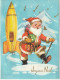 RE Nw2- " JOYEUX NOEL " - CARTE  SYSTEME POP UP - PERE NOEL AVEC  FUSEE - ETOILES FILANTES DOREES - ILLUSTRATEUR RAINAUD - Kerstman