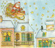 RE Nw3- PERE NOEL , TRAINEAU ET TOITURES - CARTE SYSTEME PLIAGE AVEC ENVELOPPE ET CELLOPHANE - ILLUSTRATEUR - Santa Claus