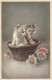 UR 15- COUPLE DE CHATONS DANS PANIER AVEC FLEURS MARGUERITES - 2 SCANS - Chats