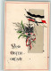 39601706 - Ostern Schwarz-Weiss-Rot Flagge Deutsches Reich Weidekaetzchen Lithographie - War 1914-18