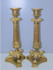 Delcampe - -PAIRE BOUGEOIRS RESTAURATION EMPIRE XIXe BRONZE PIEDS GRIFFES TRIPODES Bougie  E - Chandeliers, Candelabras & Candleholders
