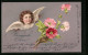 AK Osterengel Und Rosa Blumen  - Engel