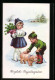 AK Kleines Paar Mit Glücksschwein Im Schnee, Neujahrsgruss  - Cochons
