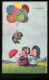 AK Mit Luftballons Fliegender Hundewelpe Landet Neben Einem Kleinen Paar  - Chiens
