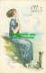 R557737 Woman In Blue Dress. Sitting Near At The Sea. E. C. N. V - Monde
