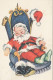 Santa Claus Sleeping In Armchair Old Postcard 1961 - Santa Claus