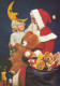 Santa Claus Blonde Child Christmas Gifts Teddy Bear Black Doll Old Postcard - Santa Claus