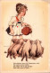 H1819 - Peyk Hilla Glückwunschkarte - Mädchen Schwein Schweine - Compleanni