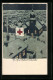 Künstler-AK Bober: In Feierlicher Stunde, Fahne Des Roten Kreuzes, Ortsansicht Im Schnee  - Red Cross